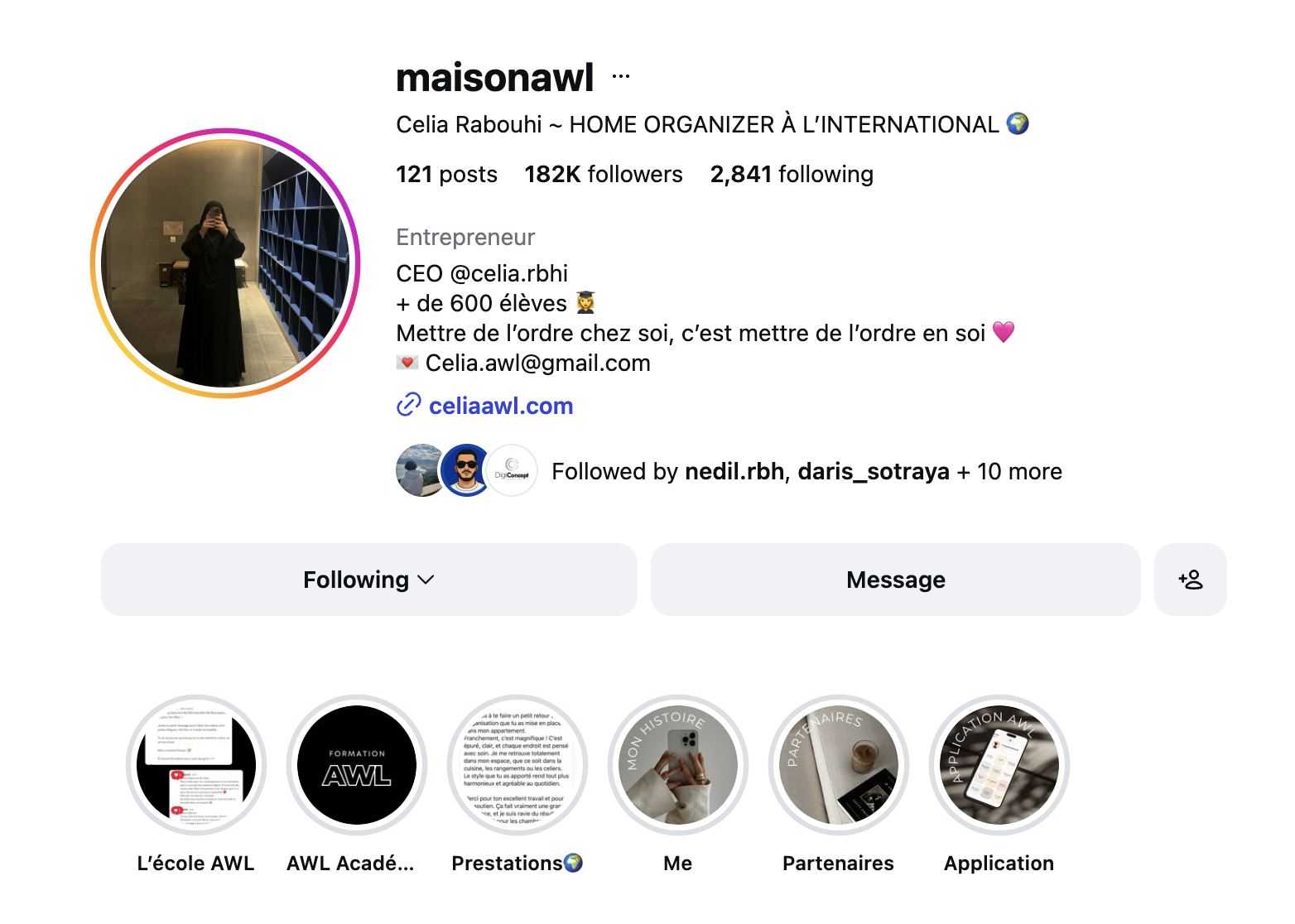 Compte Instagram Maison AWL